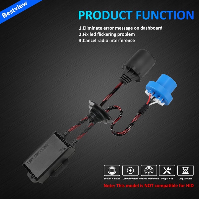 Best View 2PCS 9007/HB5 LED Light Canbus Decoder: Anti Flicker Harness, Resistor Decoders Error Free, LED Warning Canceller Resistor Adapter, 9007 Canbus Decoder Upgrade with Waterproof Rubber Ring - Image 5